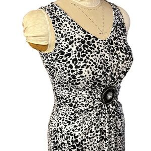 Lemmie Nina Leonard Dress Women’s Animal Print Embellished Beaded Black/White S‎
